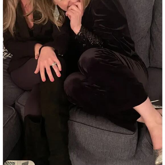 Badgley Mischka Black Velvet Jumpsuit SIZE 10 Cocktail Soft Sequin Designer $630 - Picture 6 of 11